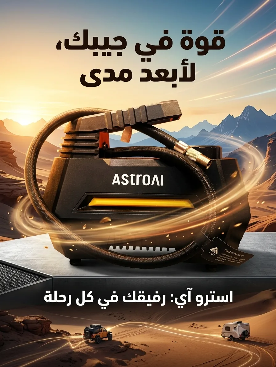 منفاخ إطارات AstroAI -‏12 فولتAstroAI Tire Air Compressor with Digital Pressure Gauge and Emergency LED Light (صورة 2)