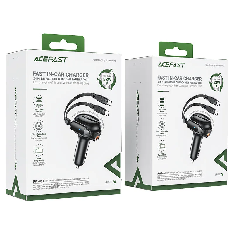 شاحن السيارة السريع الذكي - بقوة 53 واط Fast Charge Car Charger B13 53W with 2-in-1 cable (صورة 5)