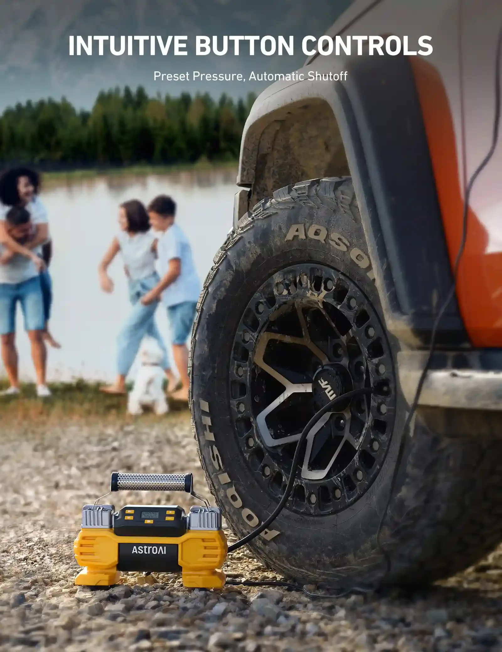 منفاخ هواء محمول AstroAI لنفخ إطارات السيارات – شاشة رقمية – محركان – 12V AstroAI Portable Air Compressor & Tire Inflator (صورة 4)