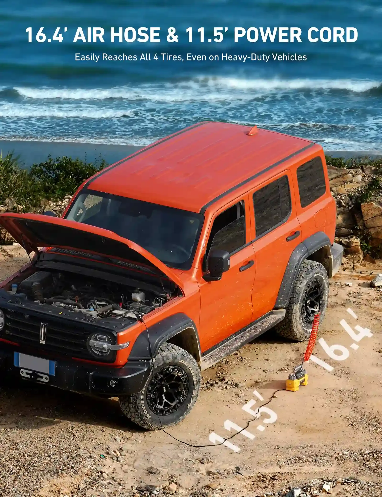 منفاخ هواء محمول AstroAI لنفخ إطارات السيارات – شاشة رقمية – محركان – 12V AstroAI Portable Air Compressor & Tire Inflator (صورة 5)